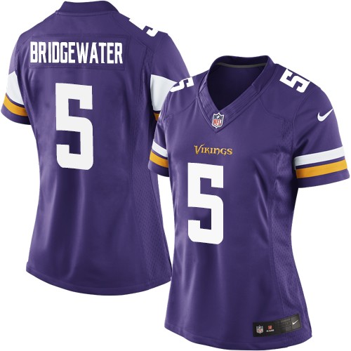 Women's Elite Teddy Bridgewater Nike Jersey Purple Home - #5 NFL Minnesota Vikings